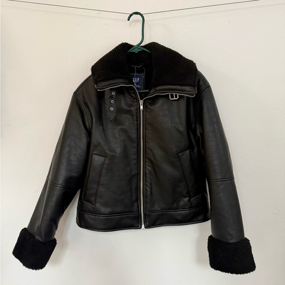 GAP Sherpa Lined Moto Jacket Black